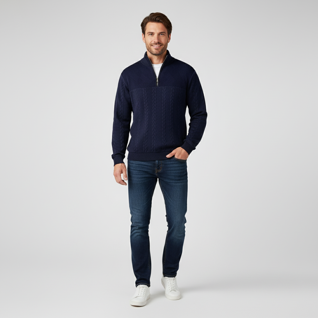 Men's Half-Zip Sweater – Stylish Henry Collar and Casual Comfort