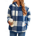Checkered Quarter Zip Pullover Hoodie with Front Pocket for Women | Relaxed Fit