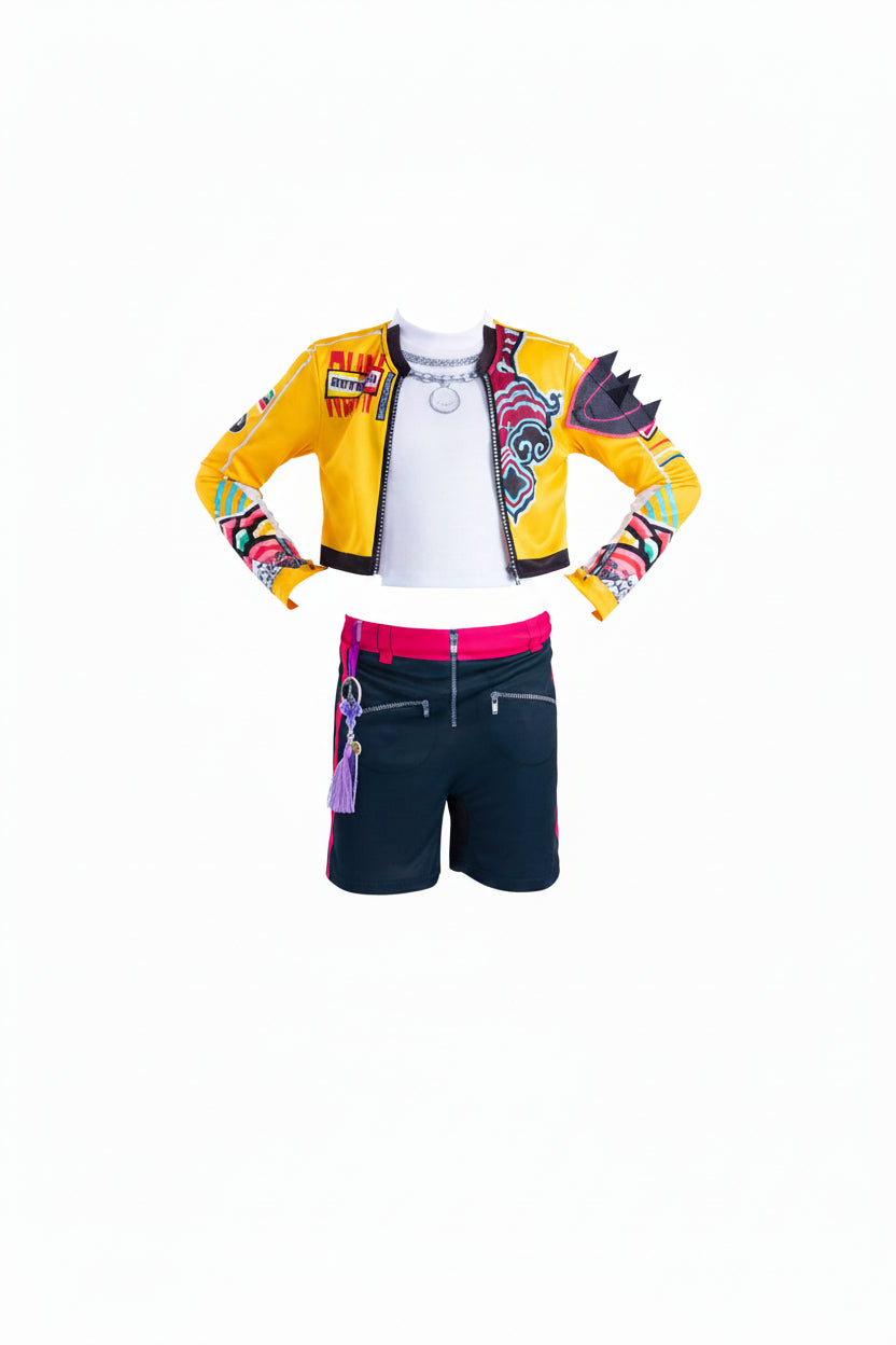 Yellow Black White Three Piece Jacket Shirt Costume and Leg Warmers for Women