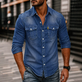 Denim Button Up Long Sleeve Shirt with Flap Chest Pockets for Men | Casual Wear
