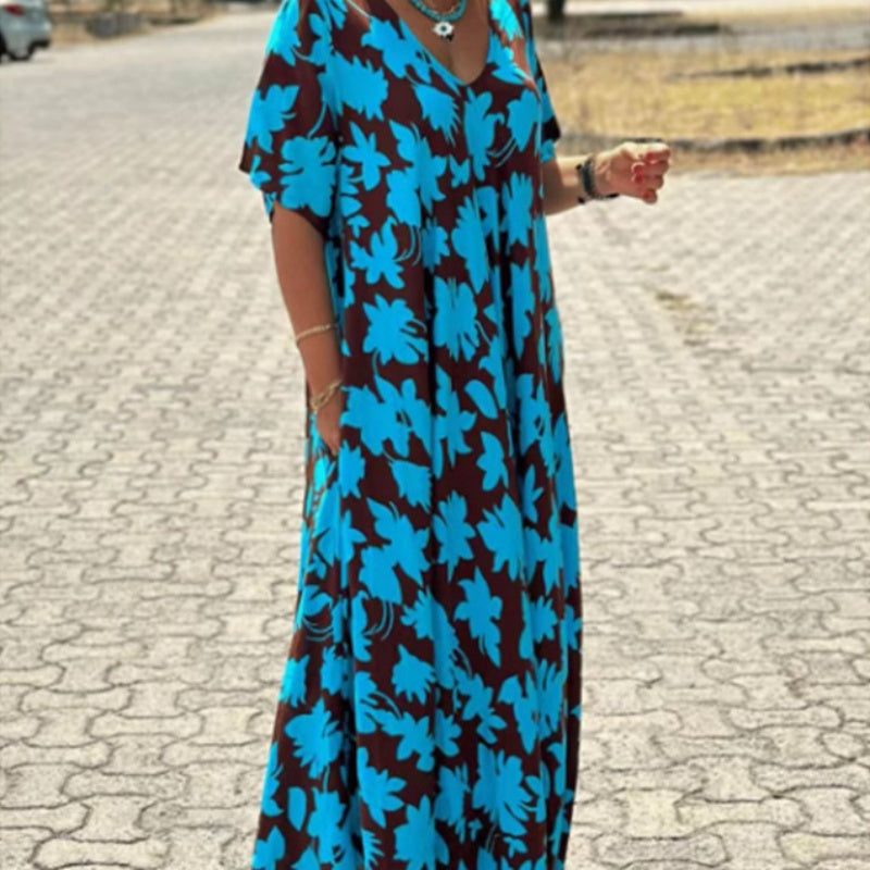 Printed V-Neck Maxi Dress for Women | Flowy Long Dress