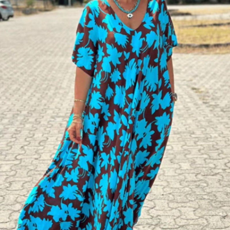 Printed V-Neck Maxi Dress for Women | Flowy Long Dress
