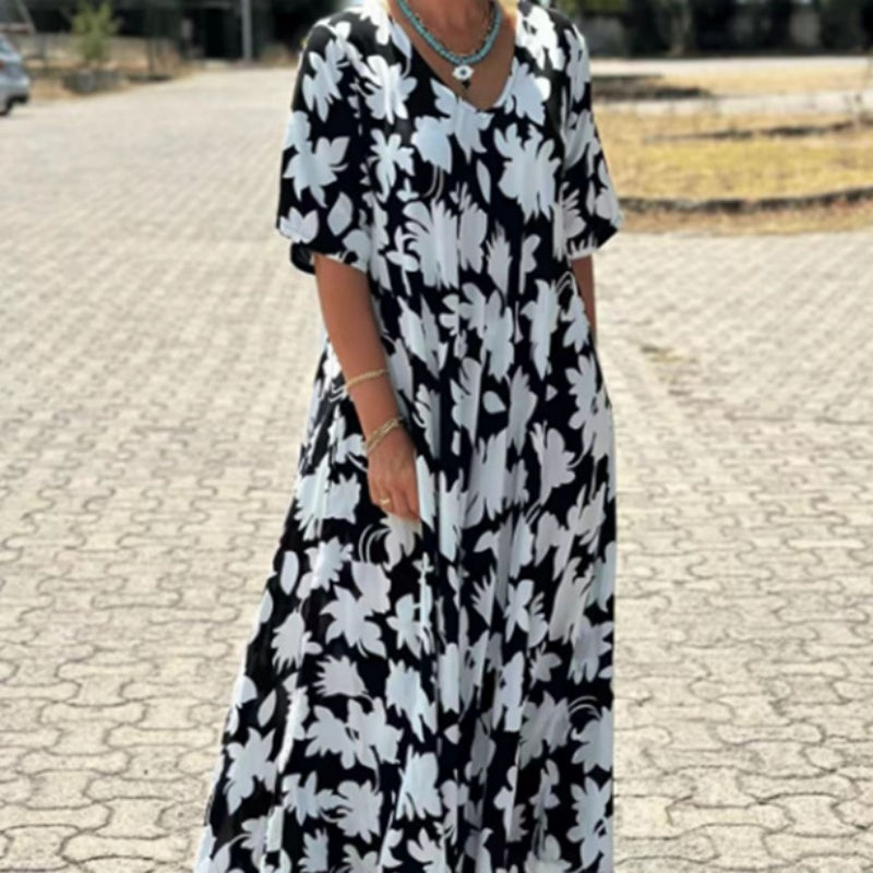 Printed V-Neck Maxi Dress for Women | Flowy Long Dress