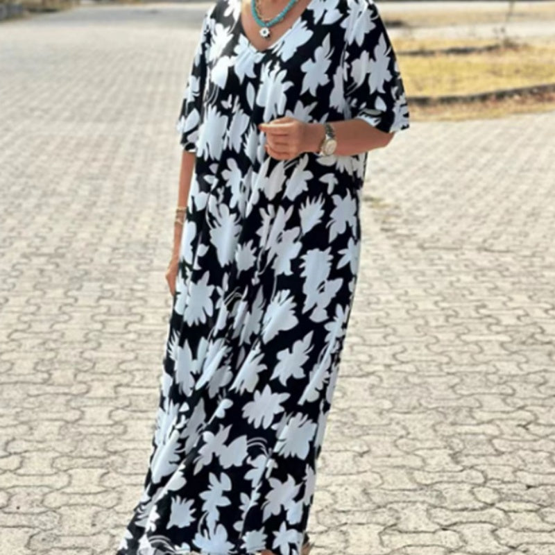 Printed V-Neck Maxi Dress for Women | Flowy Long Dress