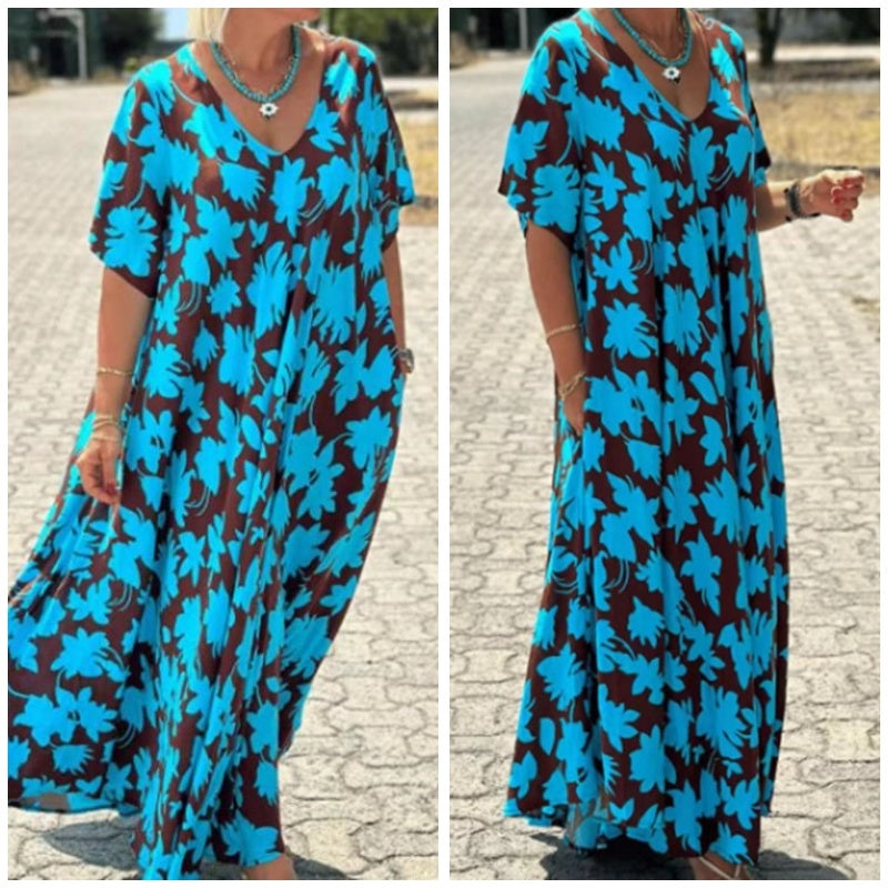 Printed V-Neck Maxi Dress for Women | Flowy Long Dress