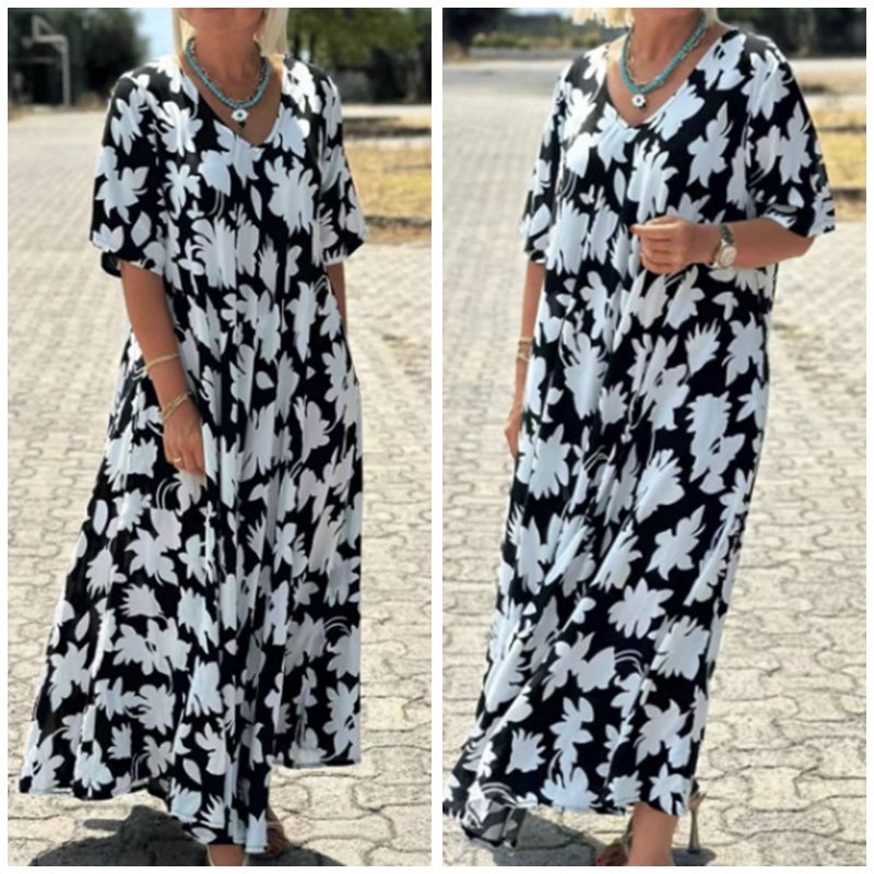Printed V-Neck Maxi Dress for Women | Flowy Long Dress