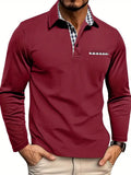 Cotton Blend Long Sleeve Polo Shirt for Men | Button Placket Collared Shirt