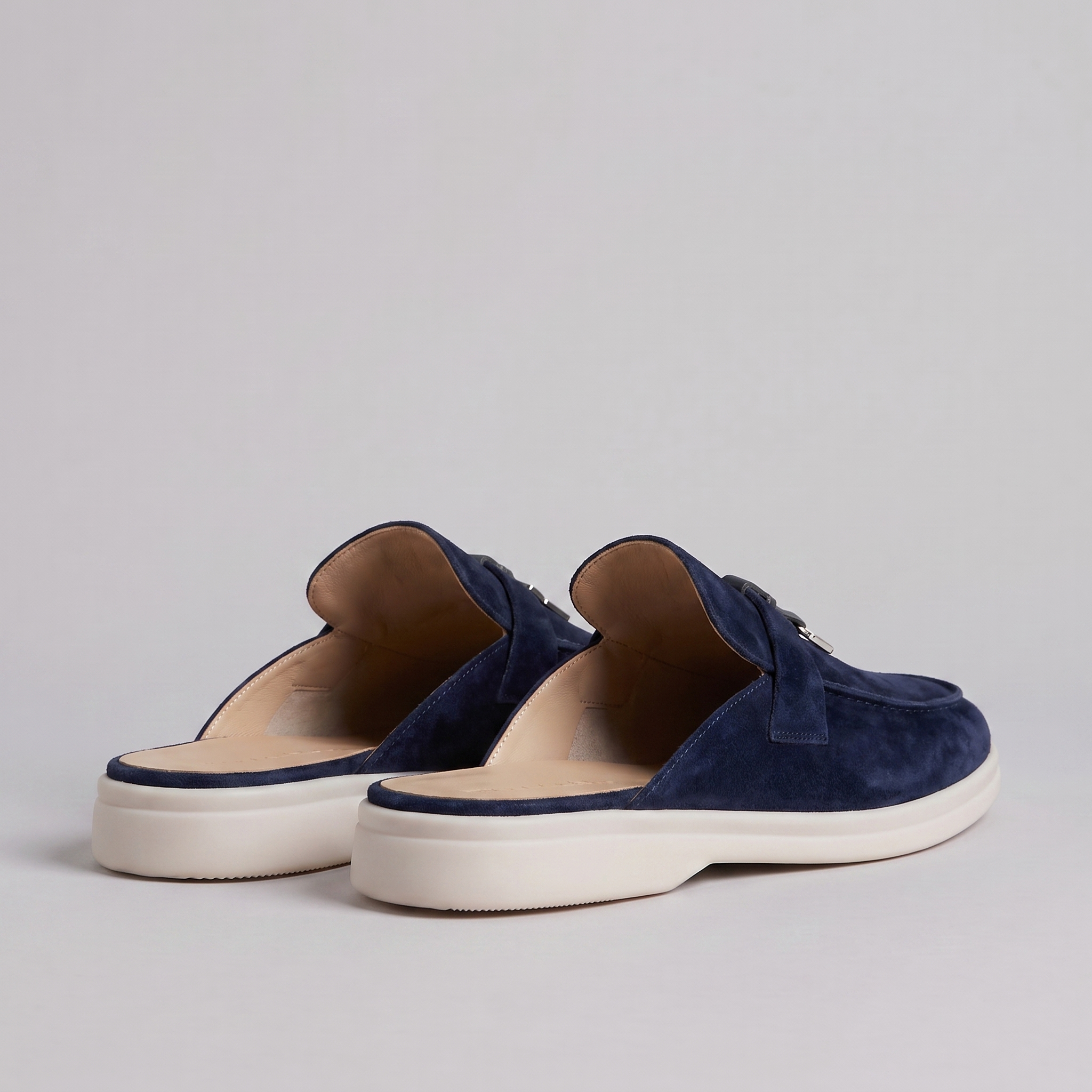 Beige Suede Slip-On Loafer Mules for Men with Metal Buckle