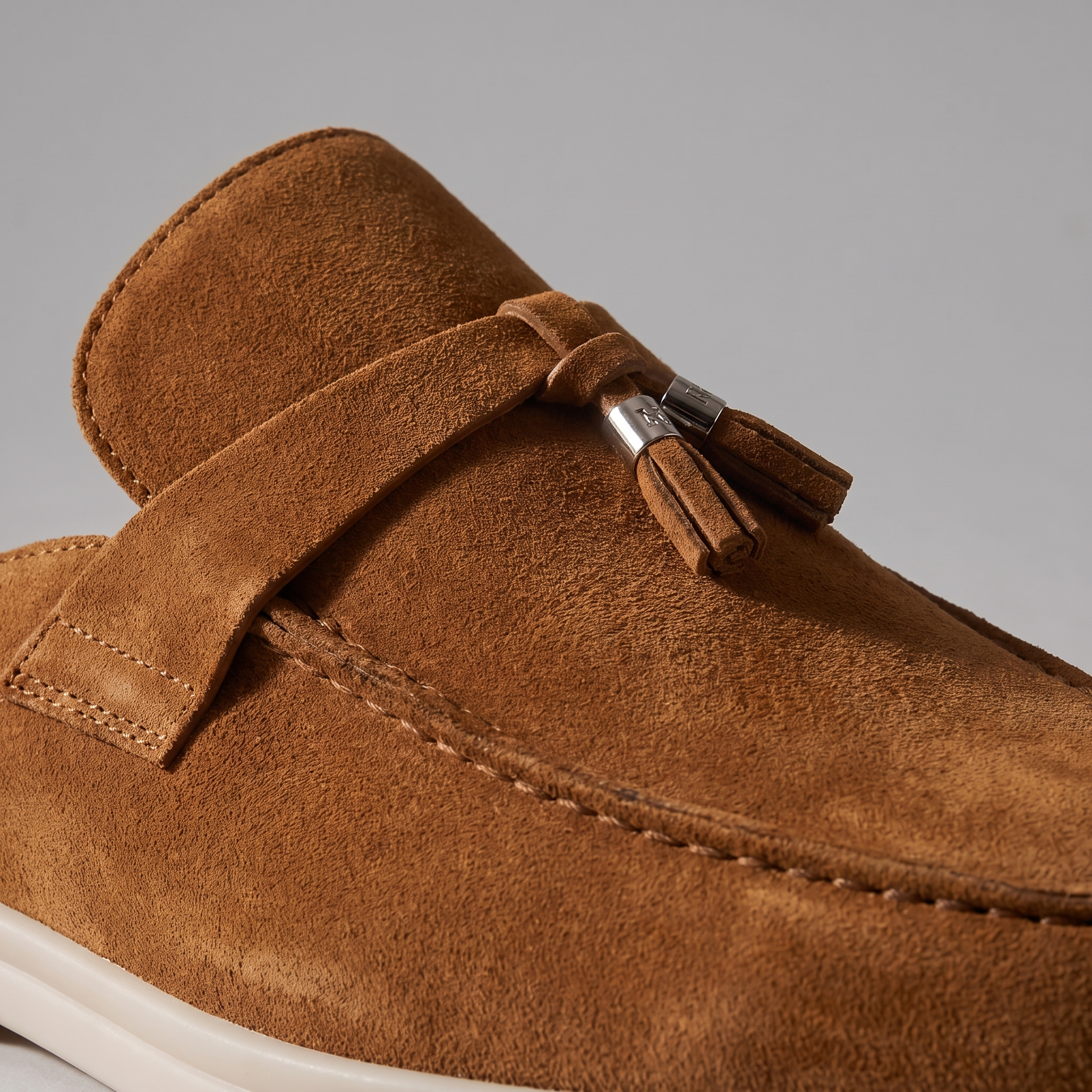 Beige Suede Slip-On Loafer Mules for Men with Metal Buckle