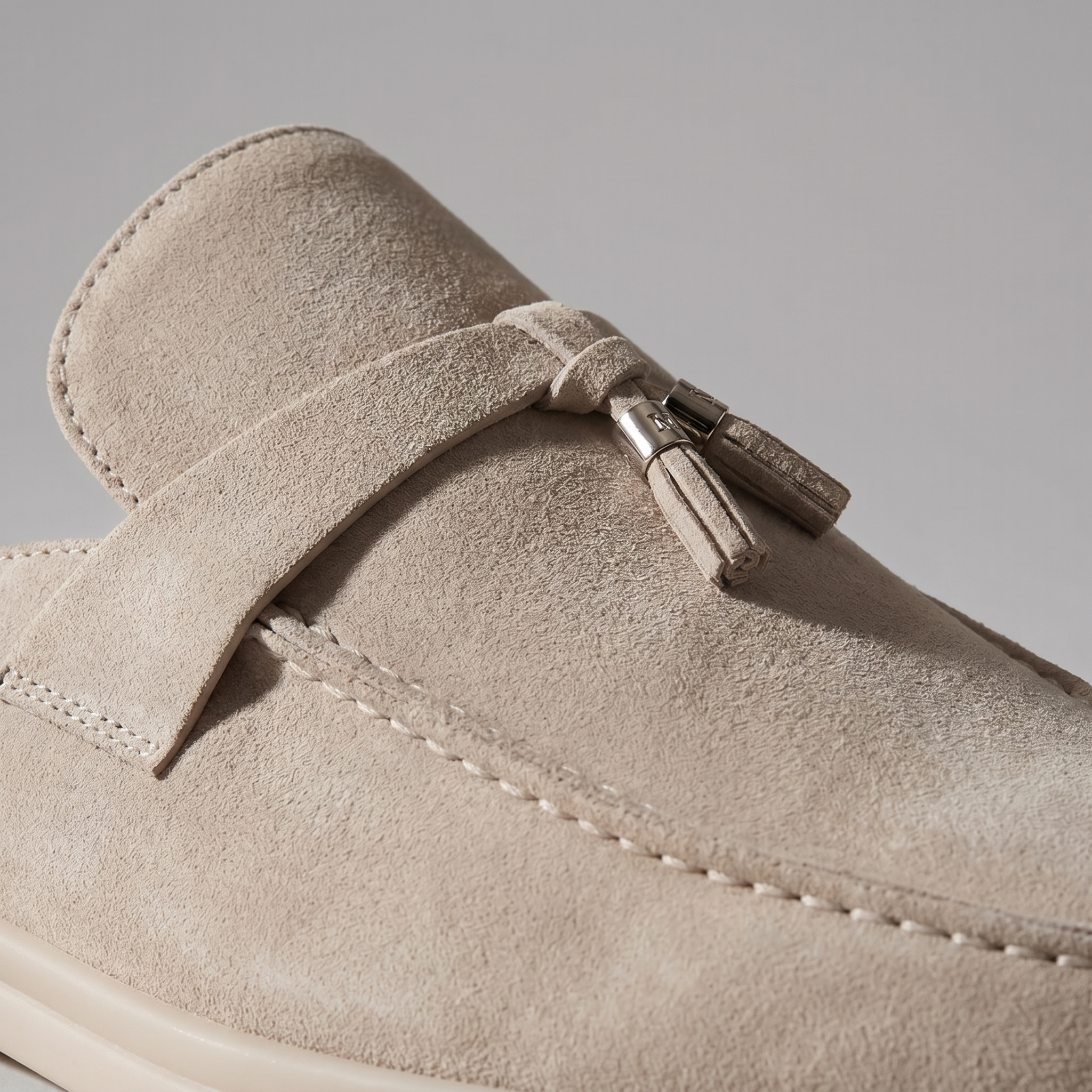 Beige Suede Slip-On Loafer Mules for Men with Metal Buckle
