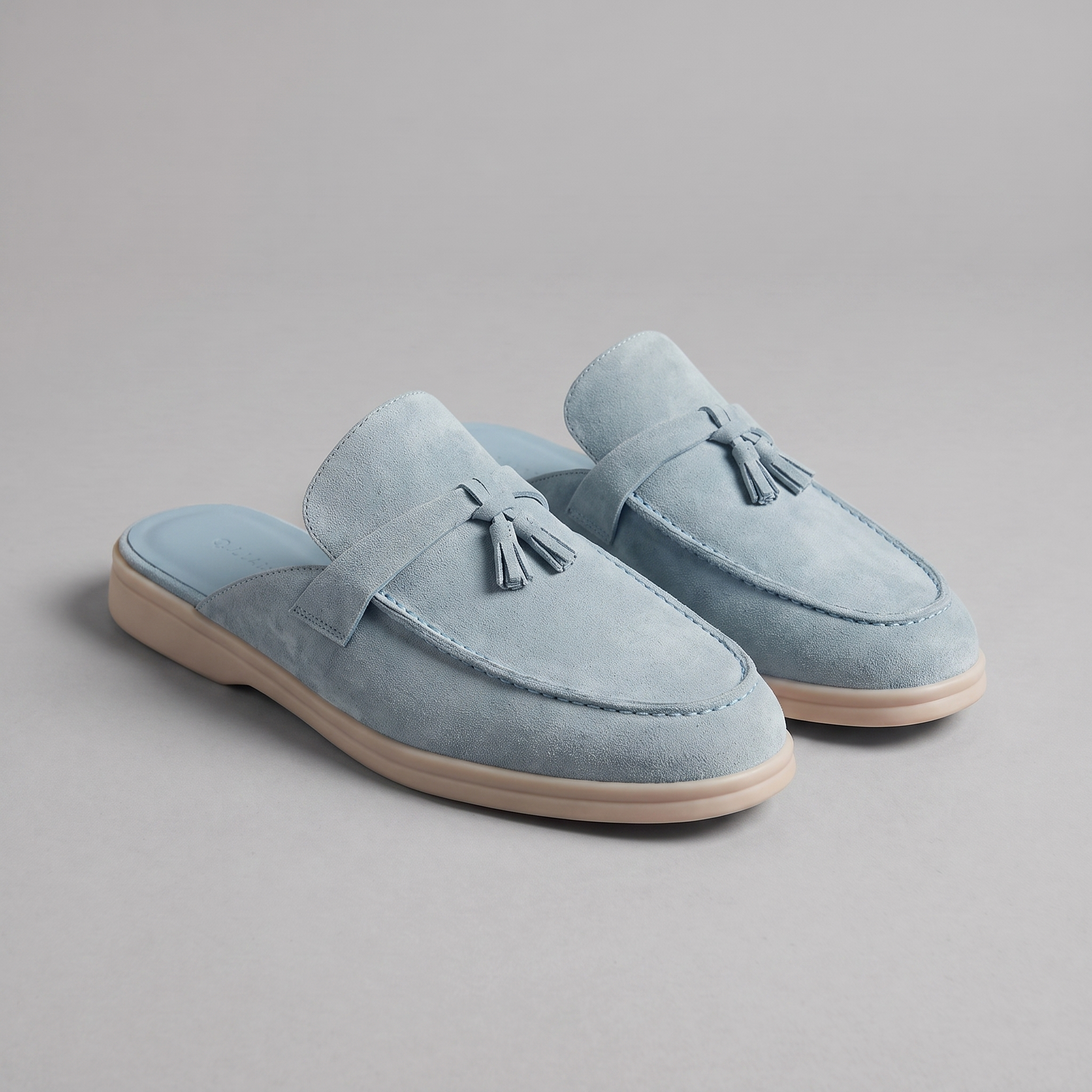 Beige Suede Slip-On Loafer Mules for Men with Metal Buckle
