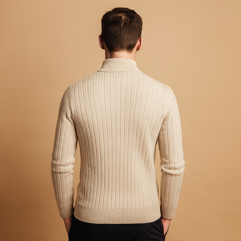 Grey Half-Zip Ribbed Sleeve Jumper for Men
