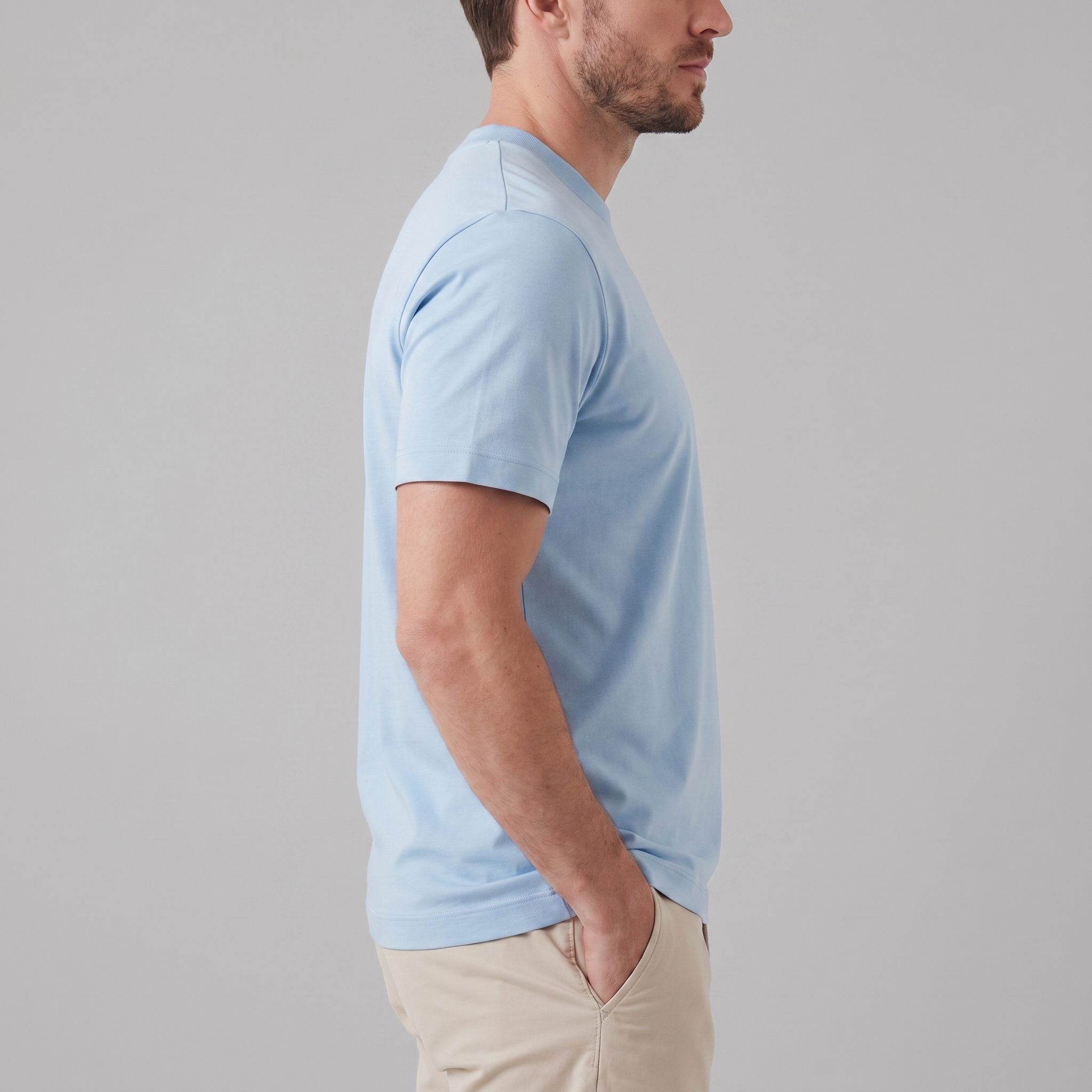 Light Blue Cotton Crew Neck T-Shirt for Men