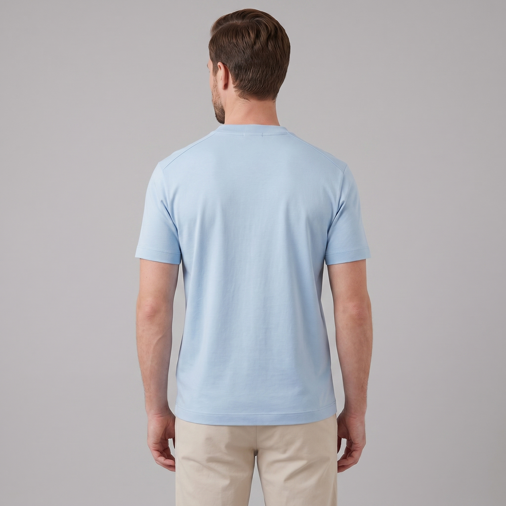 Light Blue Cotton Crew Neck T-Shirt for Men