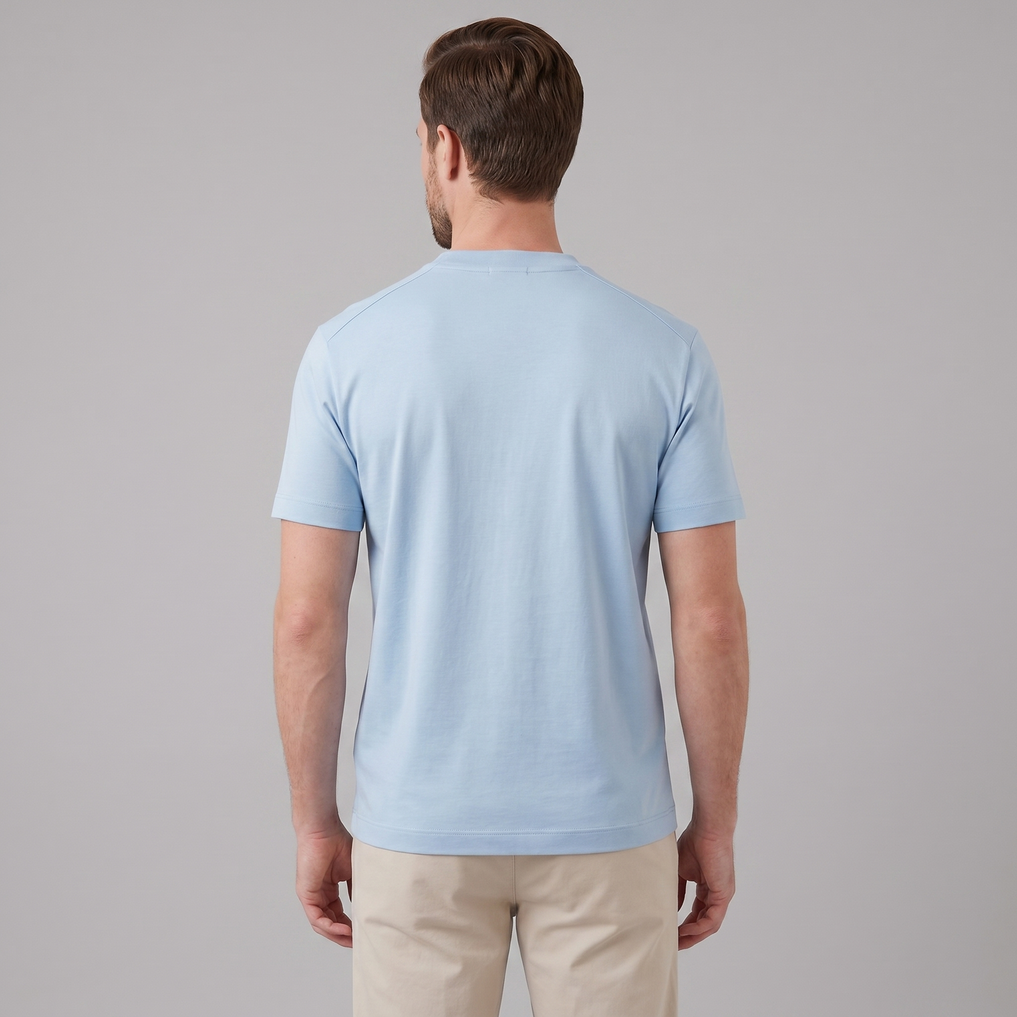 Light Blue Cotton Crew Neck T-Shirt for Men