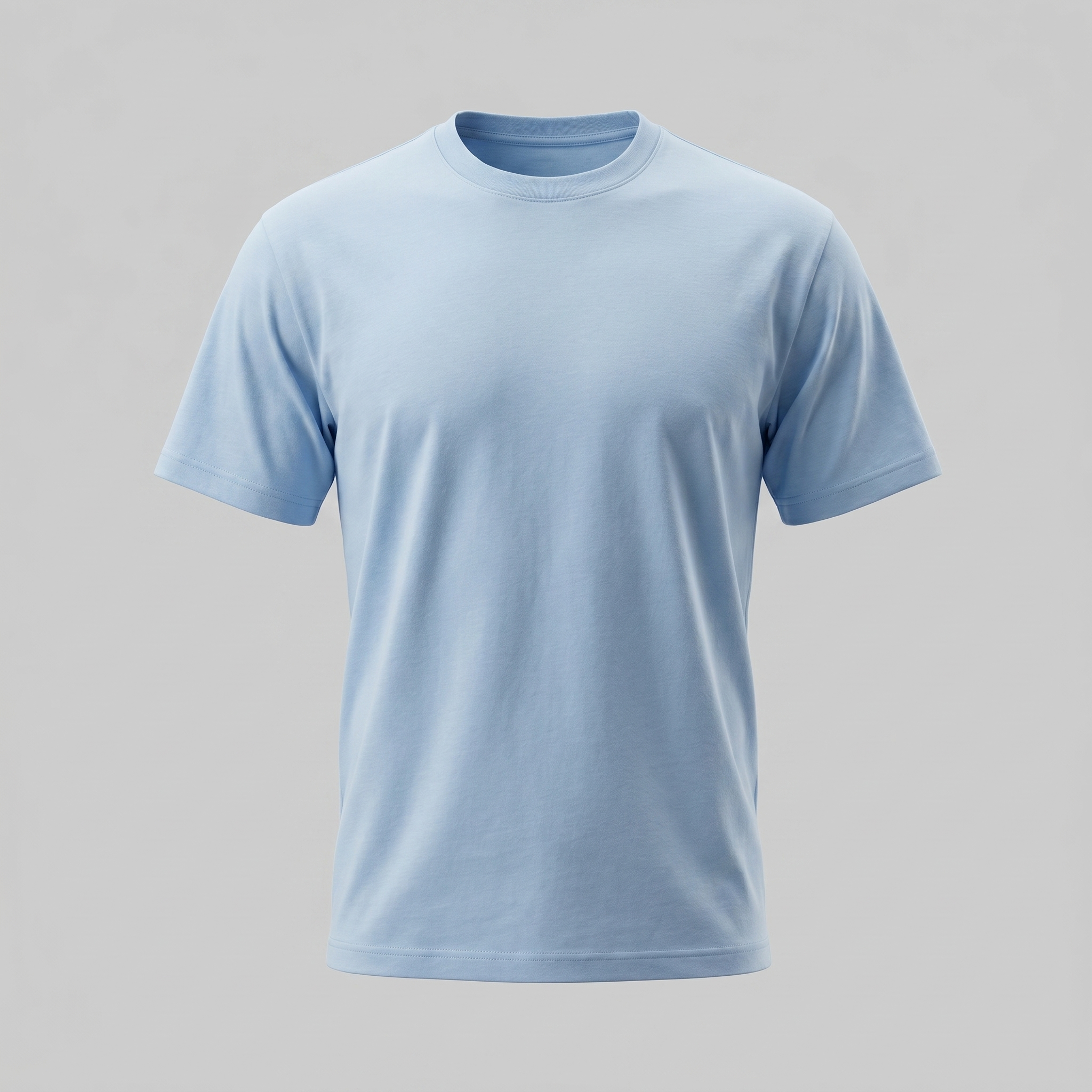 Light Blue Cotton Crew Neck T-Shirt for Men