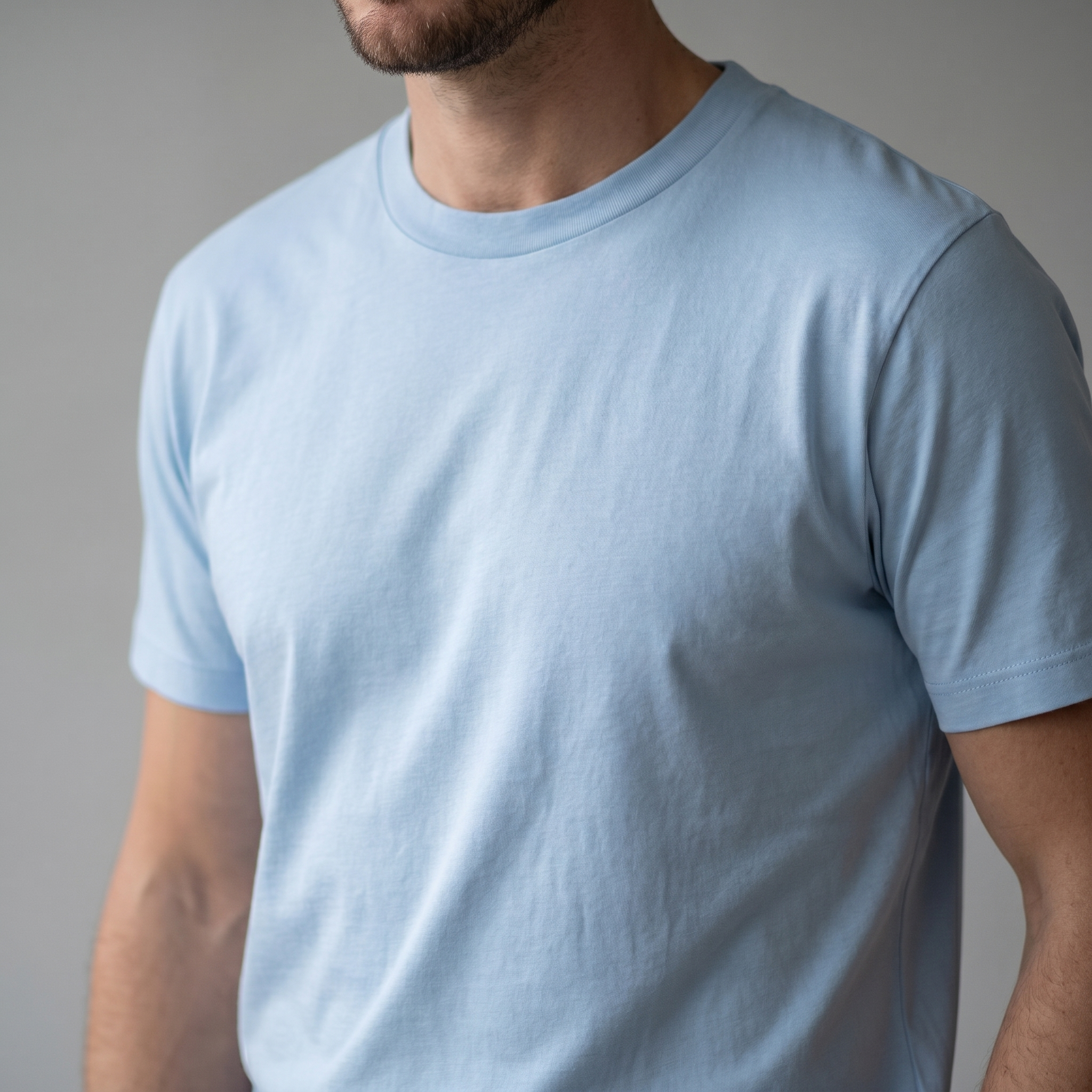 Light Blue Cotton Crew Neck T-Shirt for Men