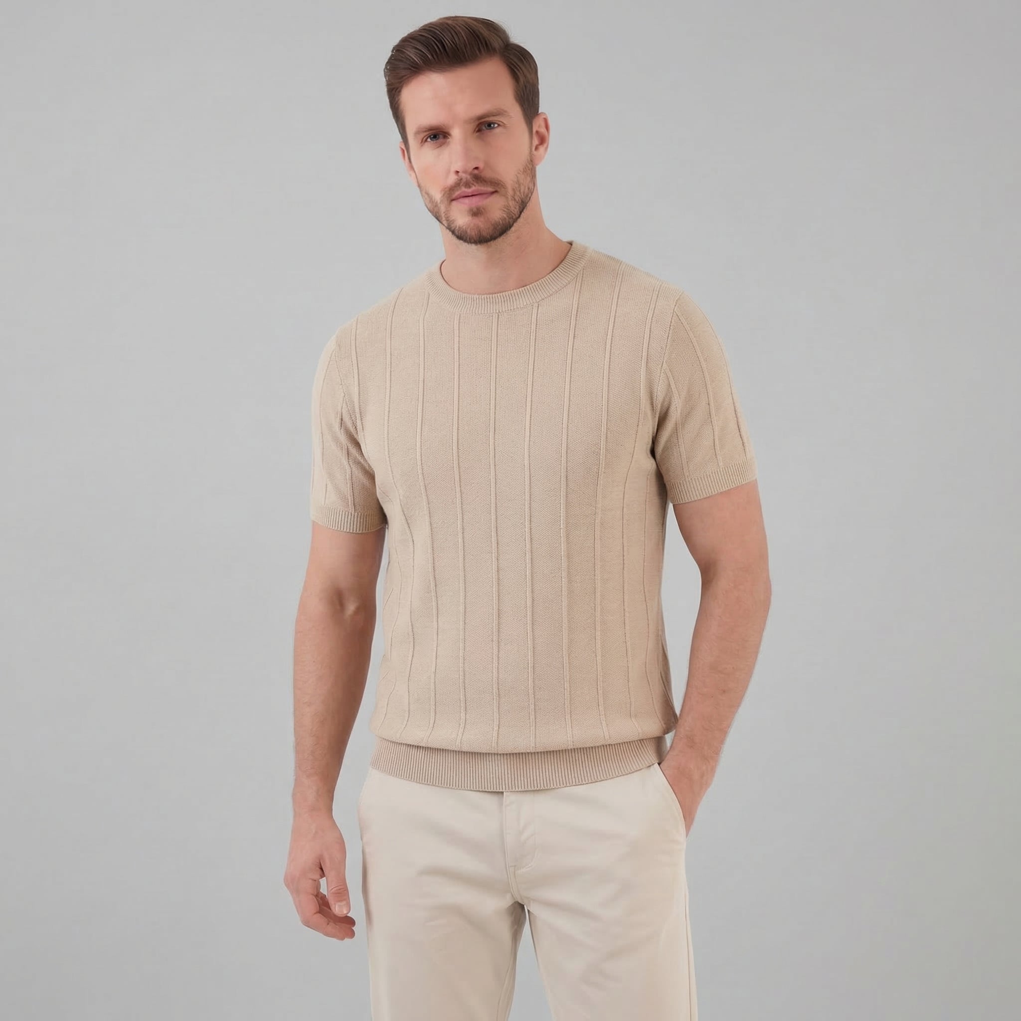Ribbed Knit Long Sleeve T-Shirt for Men