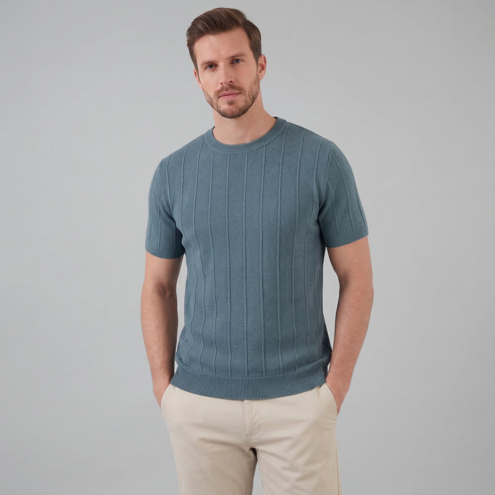Ribbed Knit Long Sleeve T-Shirt for Men