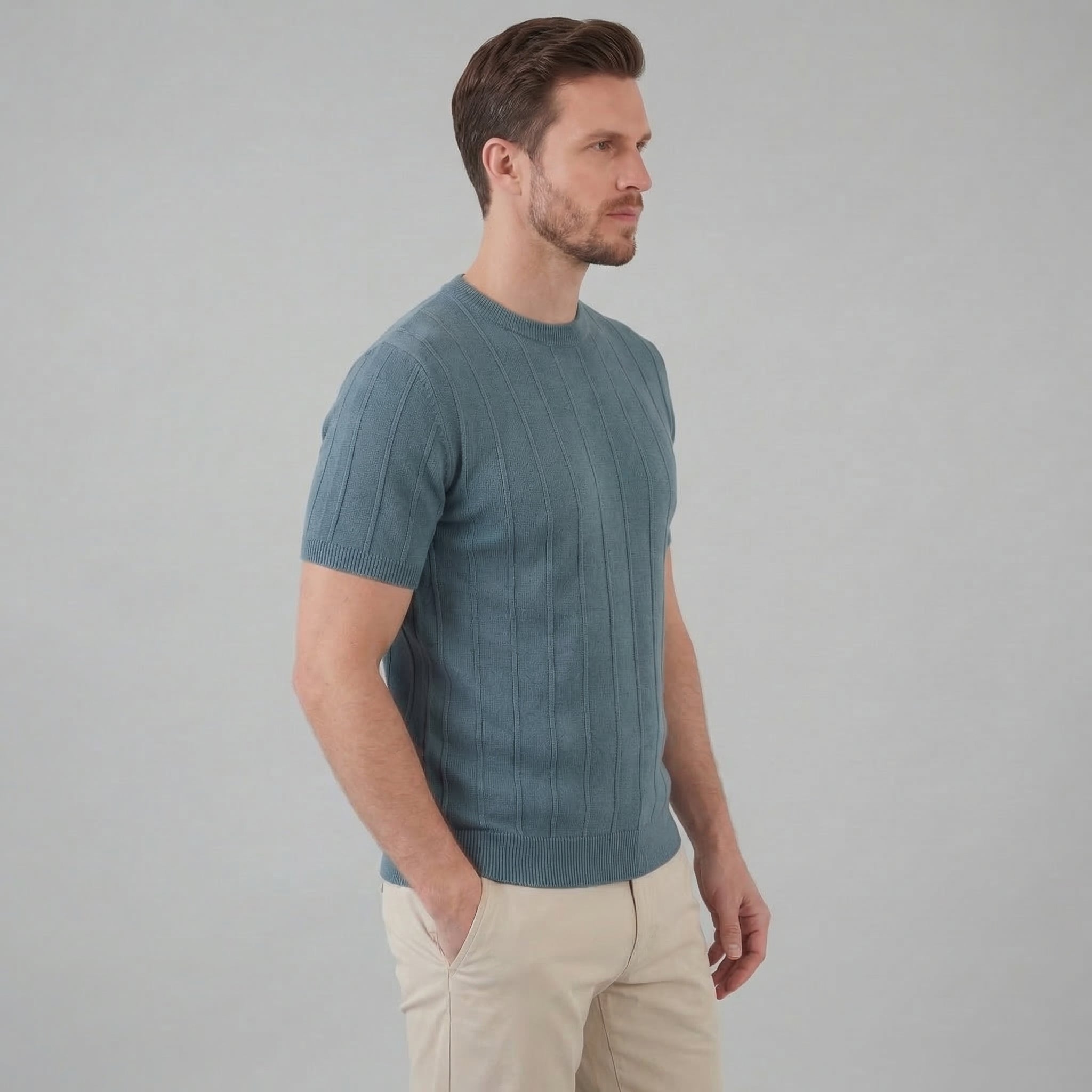 Ribbed Knit Long Sleeve T-Shirt for Men