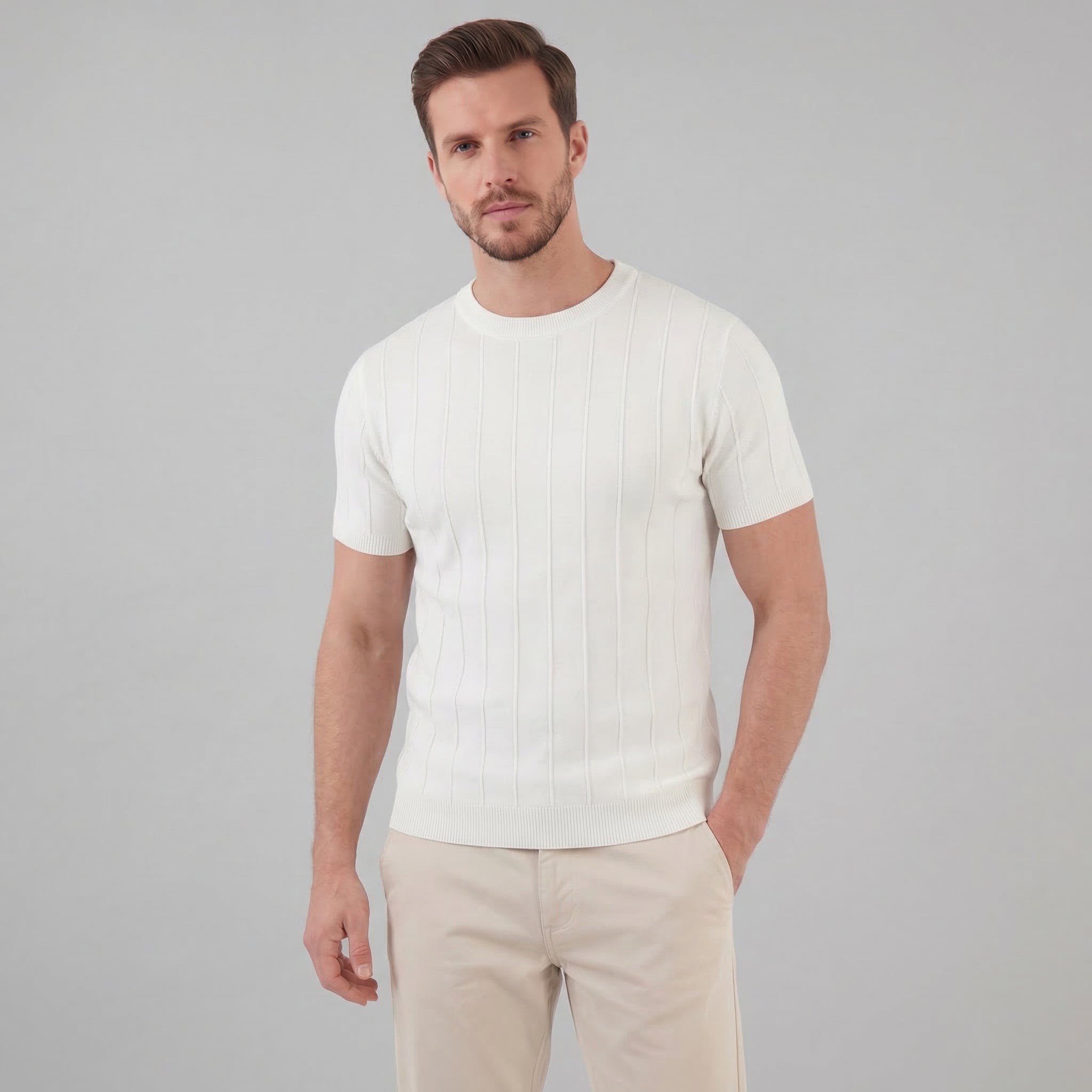 Ribbed Knit Long Sleeve T-Shirt for Men