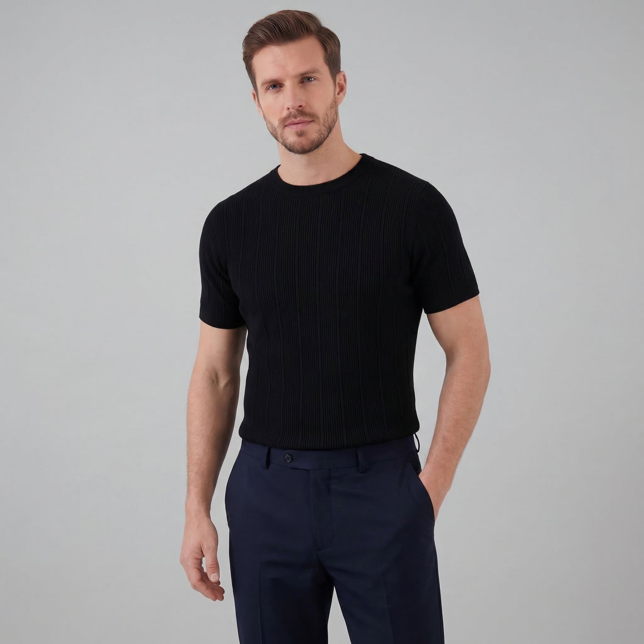 Ribbed Knit Long Sleeve T-Shirt for Men