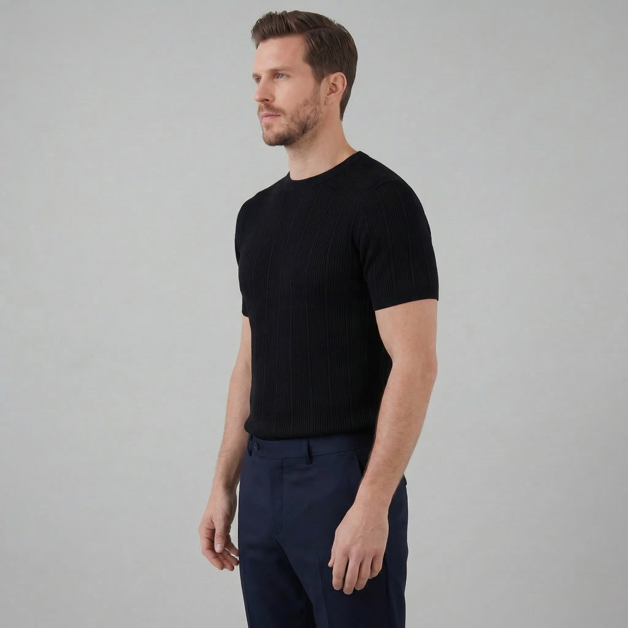 Ribbed Knit Long Sleeve T-Shirt for Men