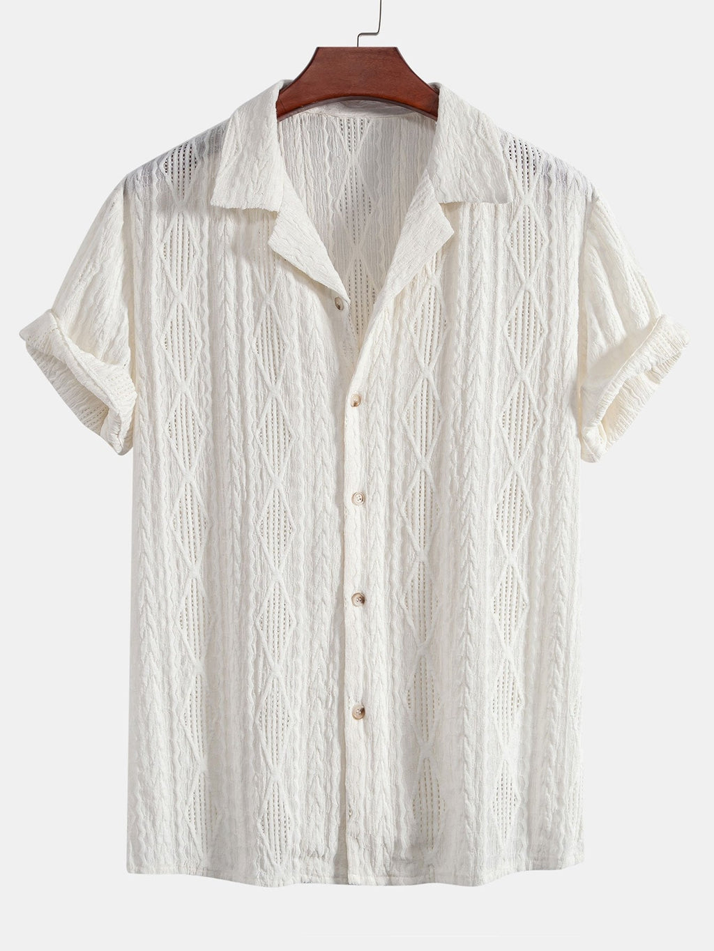 Textured Camp Collar Short Sleeve Shirt for Men