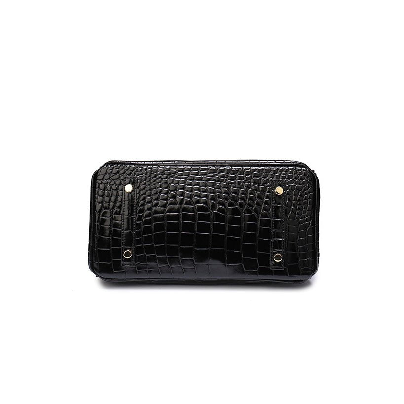 Genuine Leather Twist Lock Multi Pocket Handbag with Gold Hardware for Women