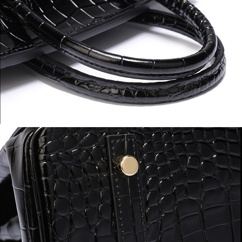 Genuine Leather Twist Lock Multi Pocket Handbag with Gold Hardware for Women