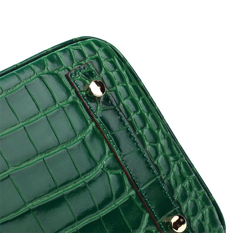 Genuine Leather Twist Lock Multi Pocket Handbag with Gold Hardware for Women