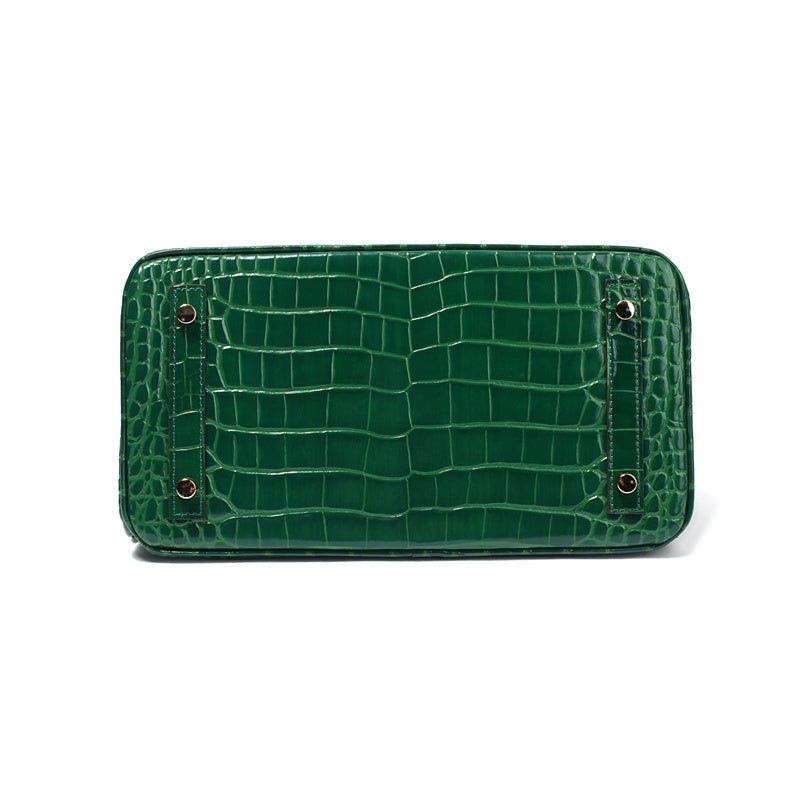 Genuine Leather Twist Lock Multi Pocket Handbag with Gold Hardware for Women