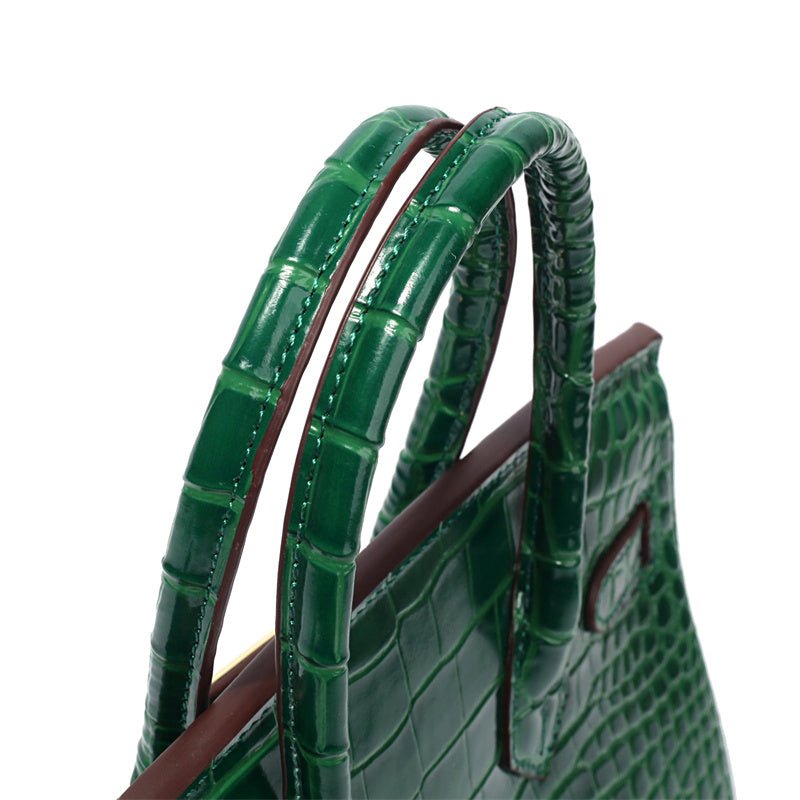 Genuine Leather Twist Lock Multi Pocket Handbag with Gold Hardware for Women