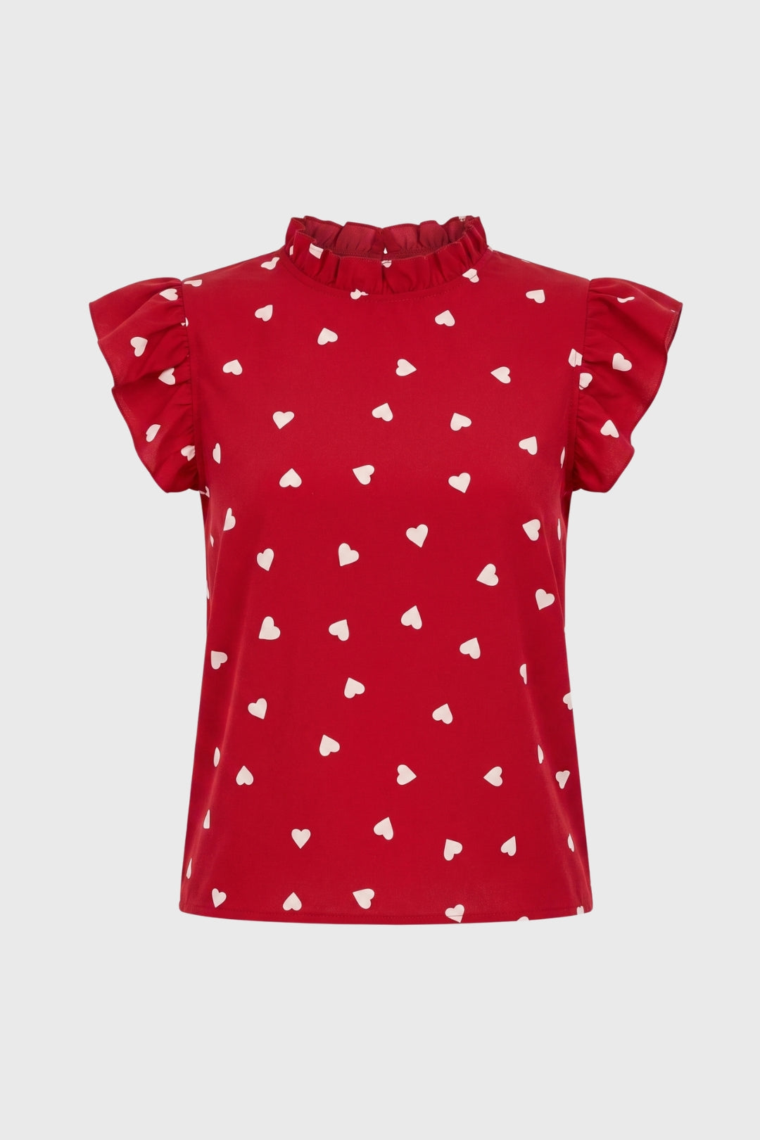 Heart Print Ruffle Sleeve High Neck Top for Women