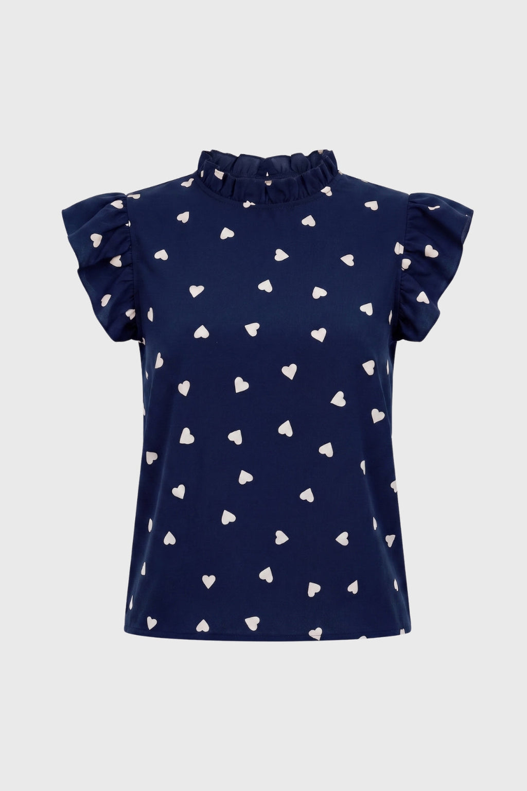 Heart Print Ruffle Sleeve High Neck Top for Women