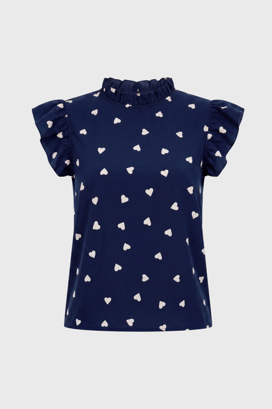 Heart Print Ruffle Sleeve High Neck Top for Women