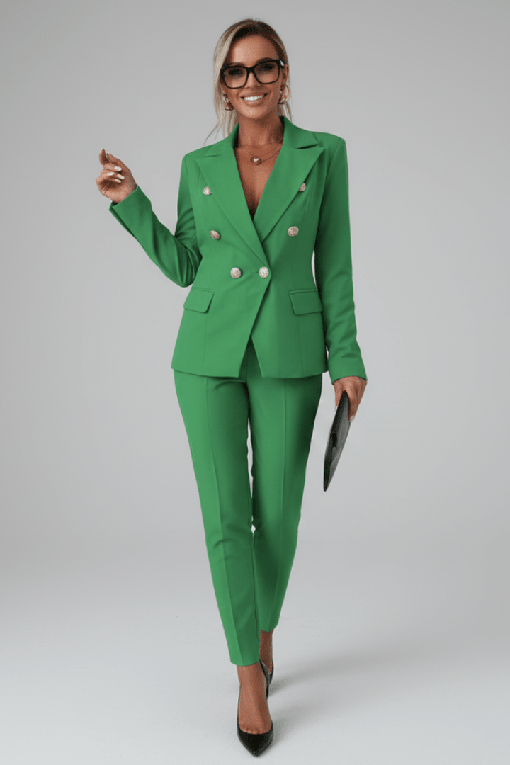 Woven Notched Lapel Double-Breasted Trouser Suit for Women