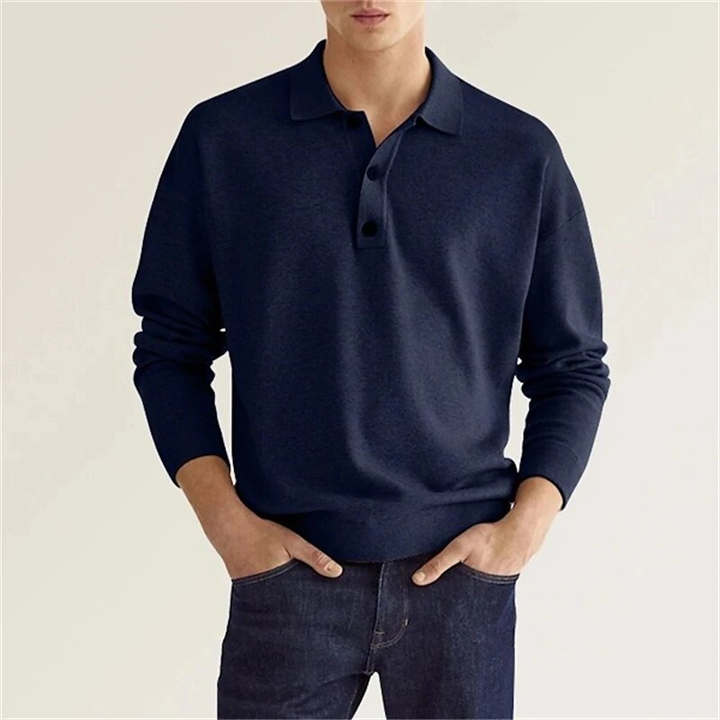 Polycotton Knit Long Sleeve Polo Shirt for Men | Casual and Formal Wear