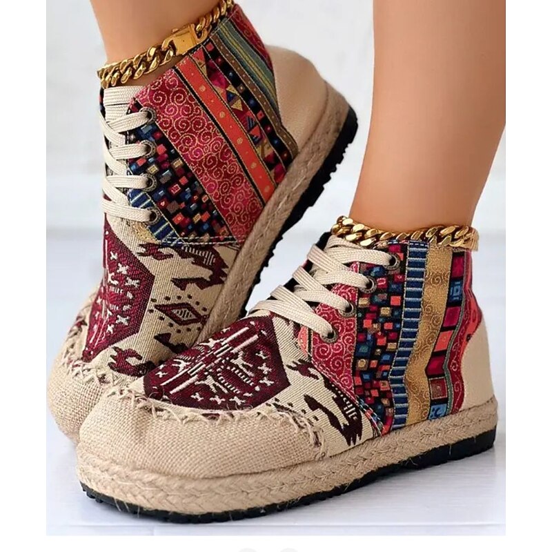 Bohemian Patterned Platform High Top Sneakers for Women | Lace Up Casual Wear