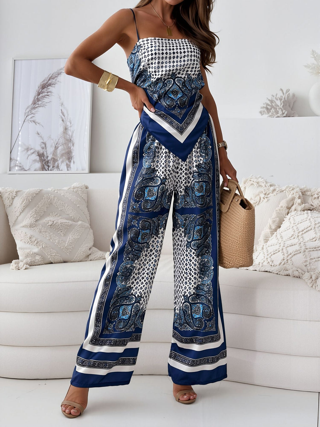 Backless Top and Wide-Leg Trousers Co-ord Set for Women