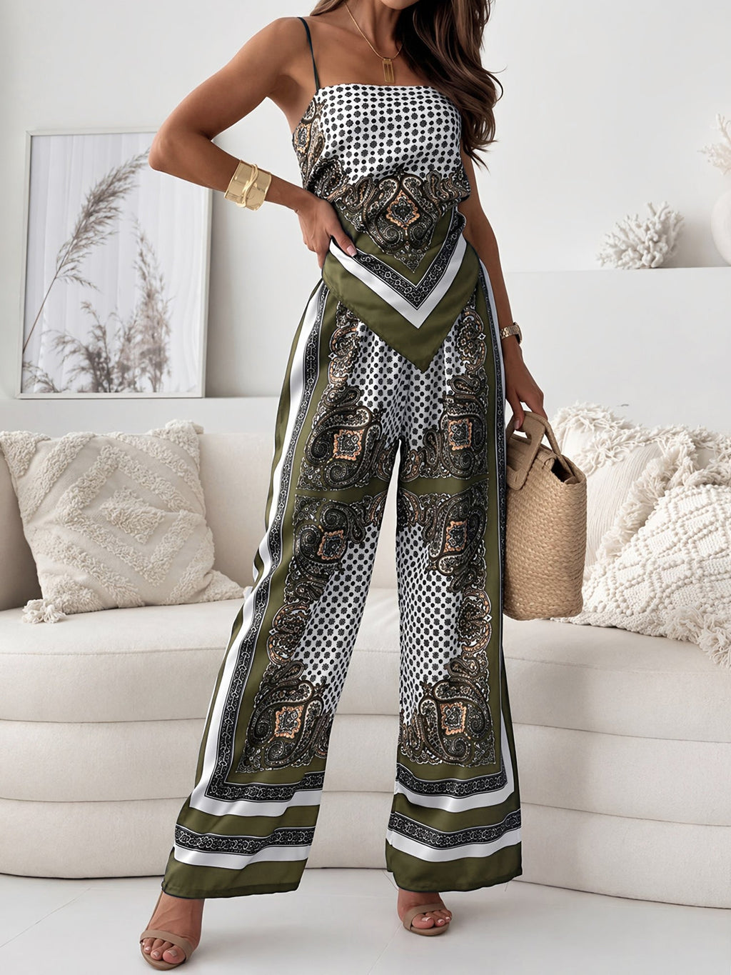 Backless Top and Wide-Leg Trousers Co-ord Set for Women