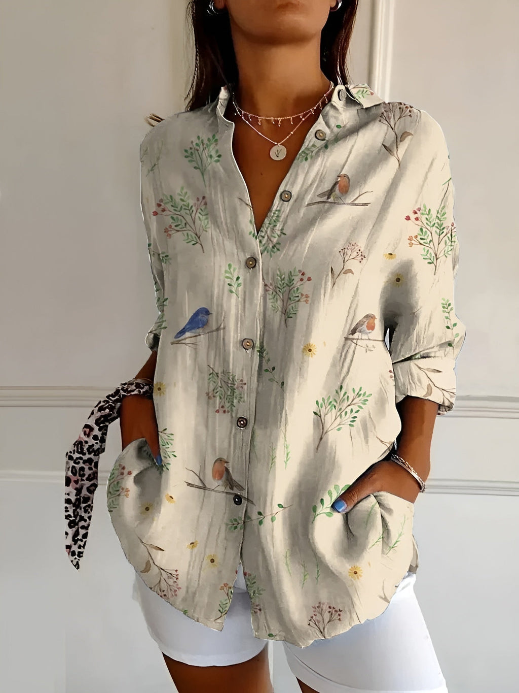 Abstract Print Split Neck Blouse for Women