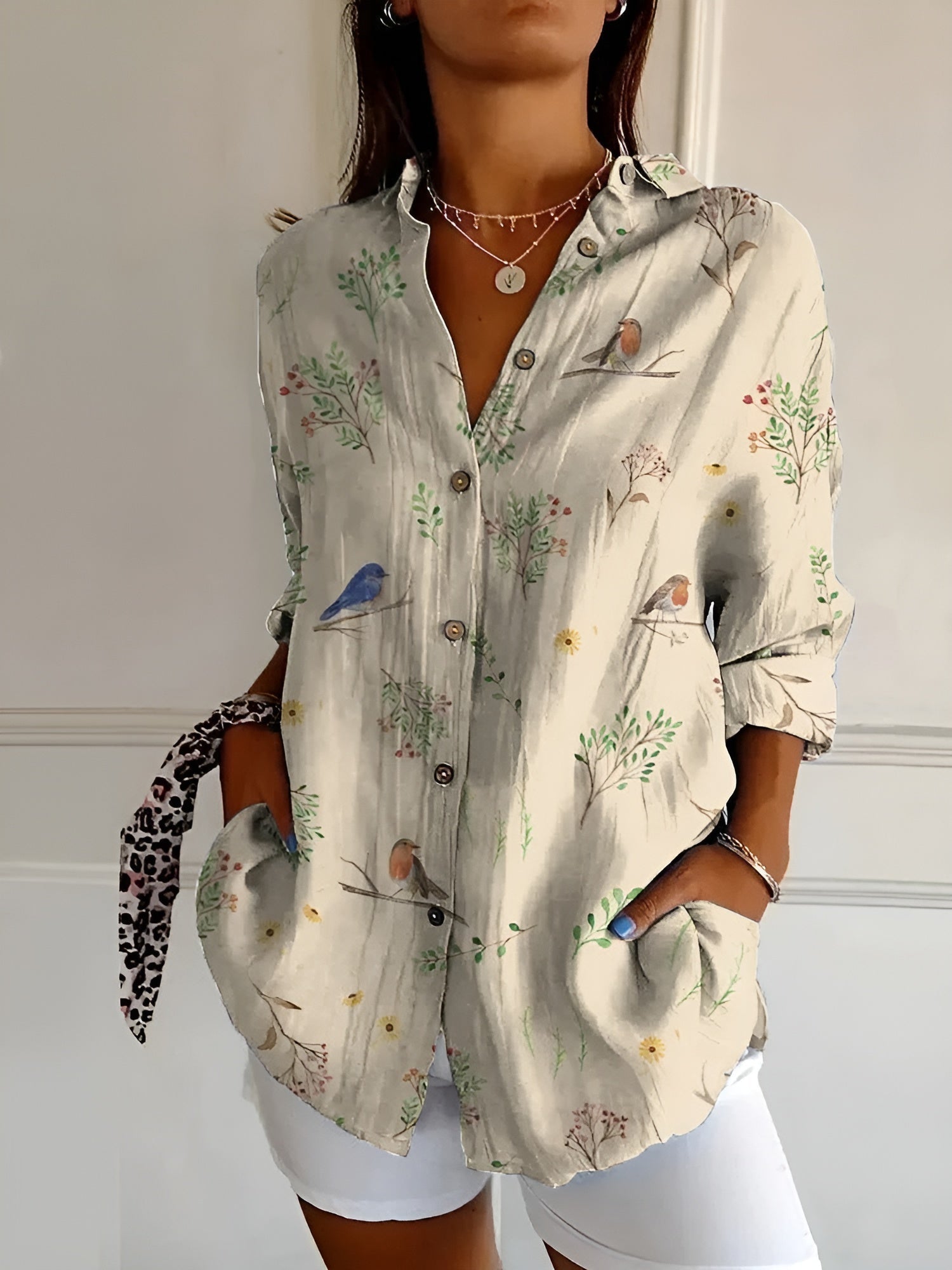 Abstract Print Split Neck Blouse for Women