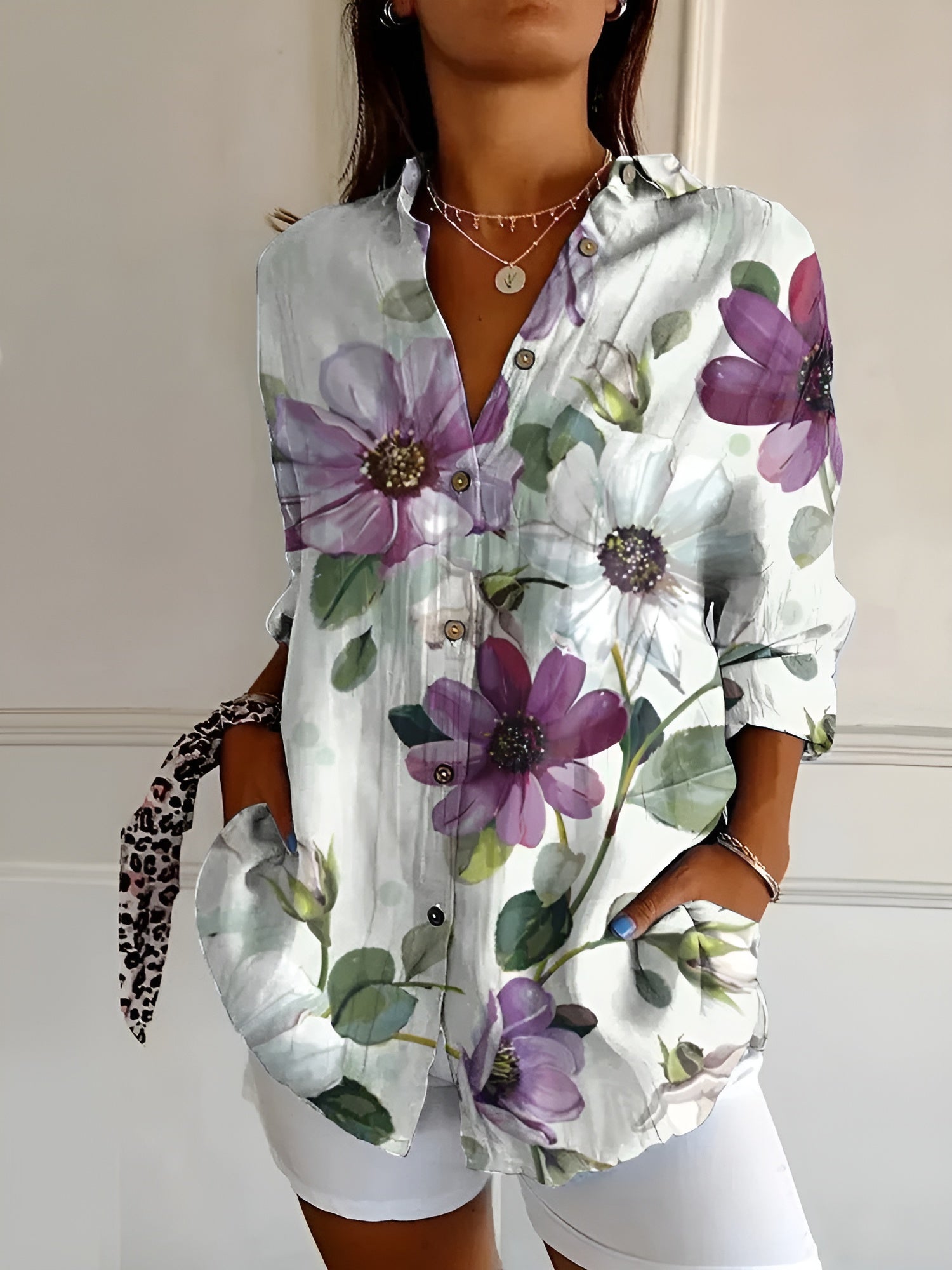 Abstract Print Split Neck Blouse for Women