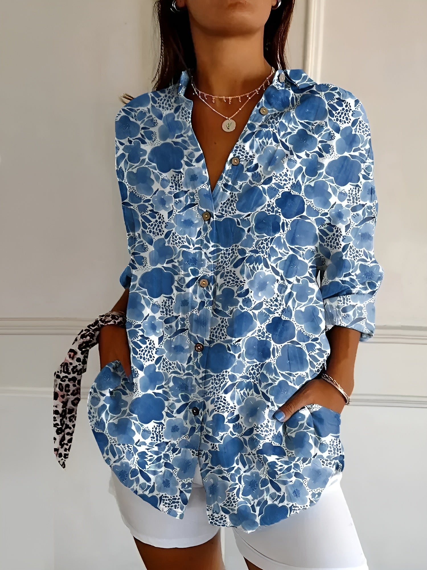 Abstract Print Split Neck Blouse for Women