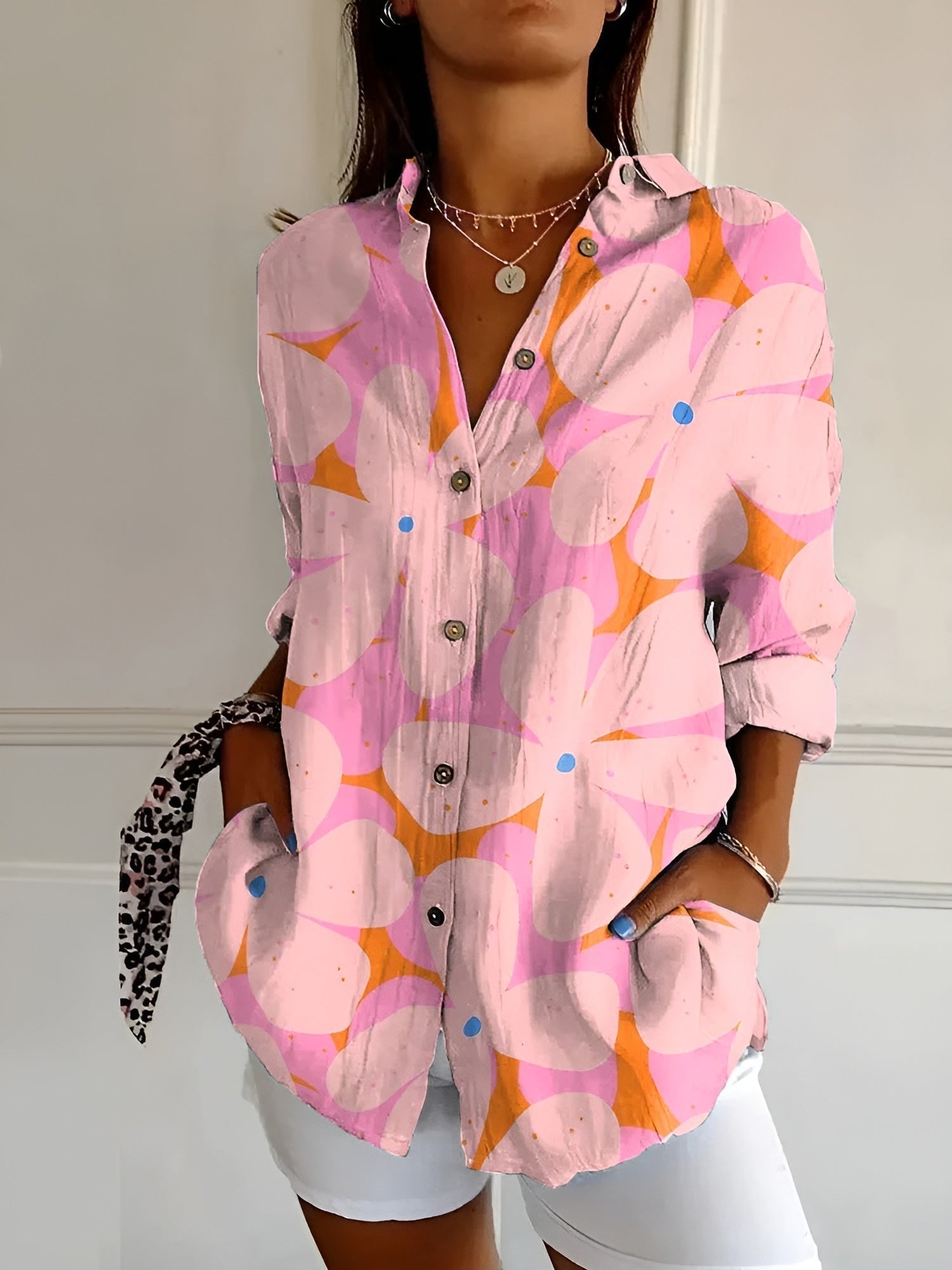 Abstract Print Split Neck Blouse for Women