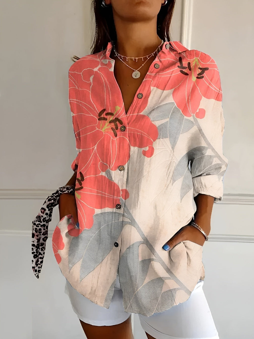 Abstract Print Split Neck Blouse for Women