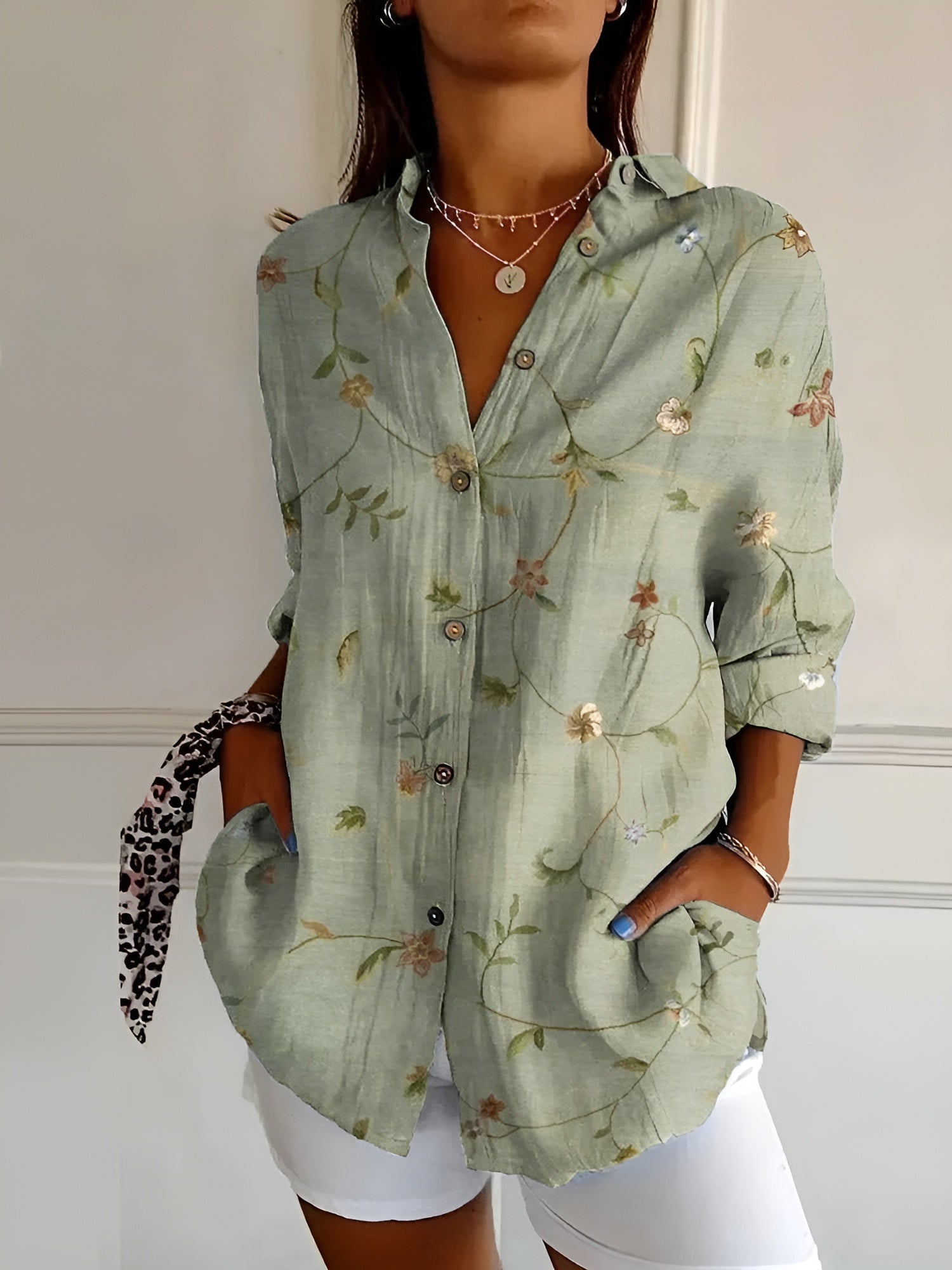 Abstract Print Split Neck Blouse for Women