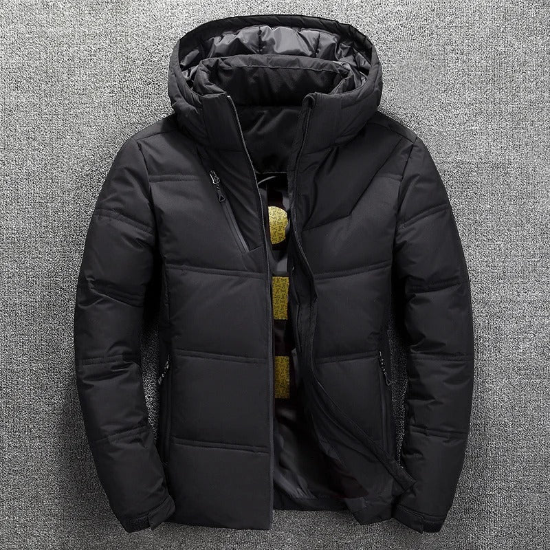 Black Quilted Down Puffer Jacket for Men | Warm Heavy Winter Outerwear Coat