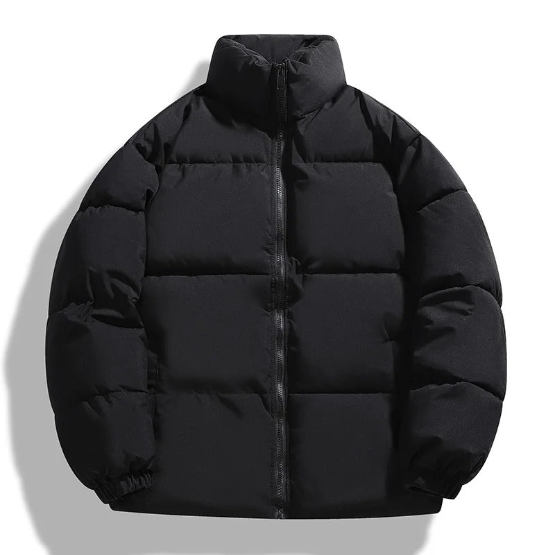 Khaki Quilted Down Puffer Jacket for Men | Winter Stand Collar Outerwear